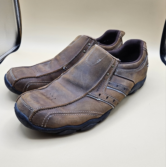 Skechers Leather Relaxed Fit Goga Mat Arch Casual Loafer Shoes Mens Size 13 - Picture 1 of 9